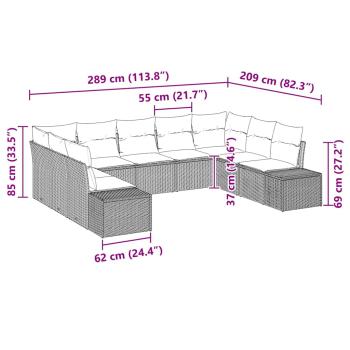 Garten-Sofa Set 9 Teile Grau Rattan Garten-Sofa Rechteckig