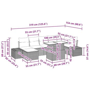Garten-Sofa-Set 8-teilig Grau Rattan 8-teiliges Garten-Sofa