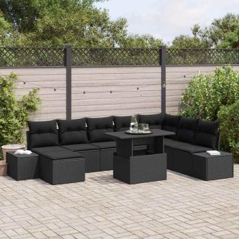 ARDEBO.de - Garten Sofa Set Set aus 9 Schwarz Rattan, Polyesterkissen