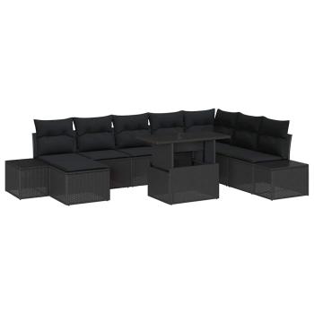 Garten Sofa Set Set aus 9 Schwarz Rattan, Polyesterkissen