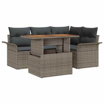 Garten Sofa Set 5 Teile Grau, Braun, Schwarz Rattan, Stahl
