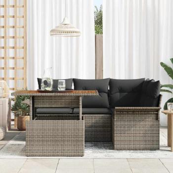 Garten Sofa Set 5 Teile Grau, Braun, Schwarz Rattan, Stahl