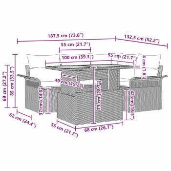 Garten Sofa Set 5 Teile Grau, Braun, Schwarz Rattan, Stahl