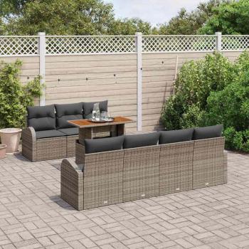 Garten-Sofa-Set Set aus 8 Grau Rattan Garten-Essgruppe
