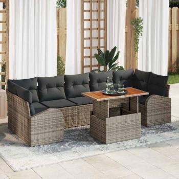 ARDEBO.de - Garten-Sofa-Set 8 Teile Grau, Braun Rattan, Polyester, Glas
