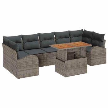 Garten-Sofa-Set 8 Teile Grau, Braun Rattan, Polyester, Glas