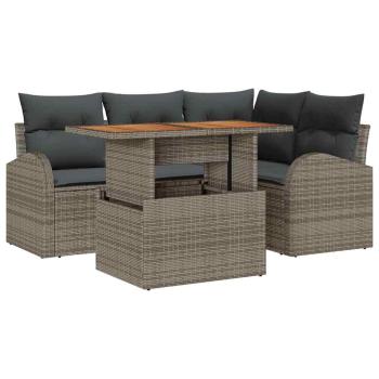 Garten Sofa Set Set aus 5 Grau Polyrattan, Stahl, Stoff