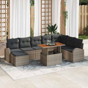 ARDEBO.de - Garten Sofa Set Set aus 9 Grau Rattan, Polyester, Stahl