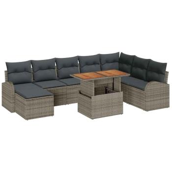 Garten Sofa Set Set aus 9 Grau Rattan, Polyester, Stahl