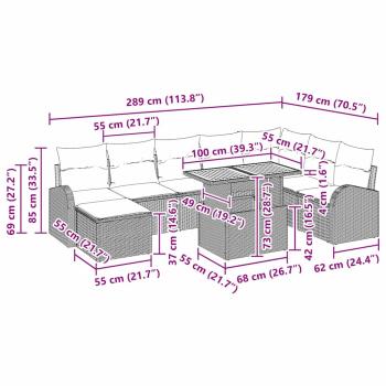 Garten Sofa Set Set aus 9 Grau Rattan, Polyester, Stahl