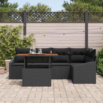 Garten-Sofa-Set Set aus 6 Schwarz Poly-Rattan, Glas
