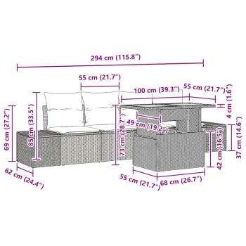 Garten-Sofaset 5-teilig Schwarz und Creme