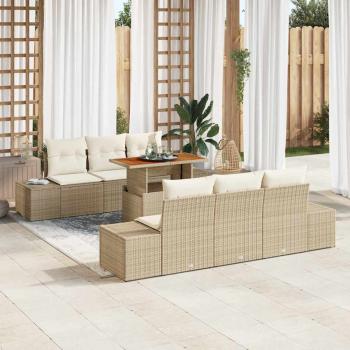 ARDEBO.de - Garten Sofa Set 7-teilig Beige, Creme Rattan, Stoff