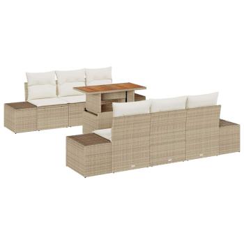 Garten Sofa Set 7-teilig Beige, Creme Rattan, Stoff