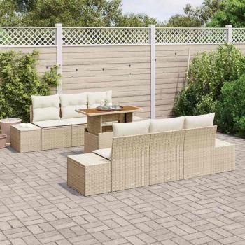 Garten Sofa Set 7-teilig Beige, Creme Rattan, Stoff