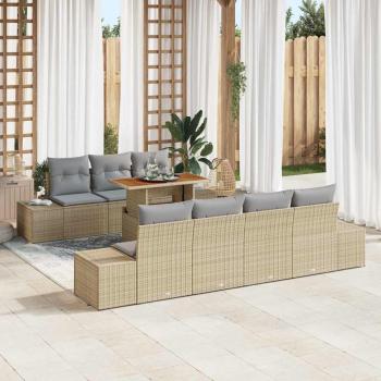 ARDEBO.de - Garten-Sofa-Set Set von 8 Beige Rattan Outdoor Tisch Rechteckig