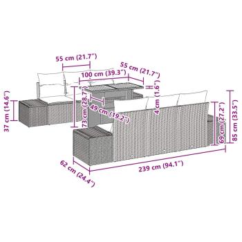 Garten-Sofa-Set Set von 8 Beige Rattan Outdoor Tisch Rechteckig