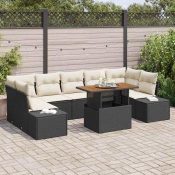 ARDEBO.de - Garten Sofa Set 8-teilig Creme Rattan 4-Sitzer Outdoor Sofa