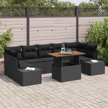 ARDEBO.de - Garten-Sofaset Set aus 8 Schwarz und Naturholz