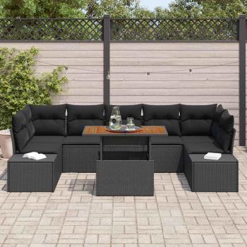 Garten-Sofaset Set aus 8 Schwarz und Naturholz