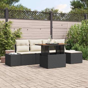 ARDEBO.de - Garten-Sofa-Set 6 Teile Schwarz Rattan Outdoor-Sofa Rechteckig