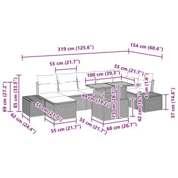 Garten-Sofa-Set Set aus 8 Teilen Grau Rattan