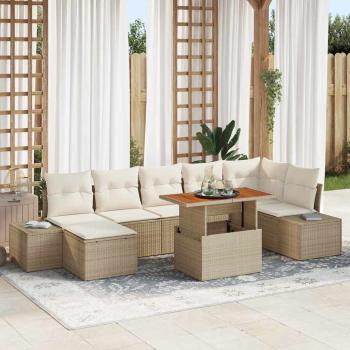 ARDEBO.de - Garten Sofa Set 8-teilig Beige Rattan, Metall, Stoff