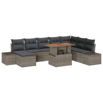 Garten Sofa Set 9-teilig Grau Rattan, Polyester Kissen