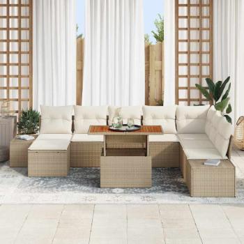 Garten Sofa Set Set von 9 Beige Poly Rattan Garten Esszimmer Set
