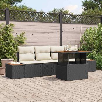 ARDEBO.de - Garten Sofa Set 5-teilig Schwarz, Beige Rattan, Polyesterkissen