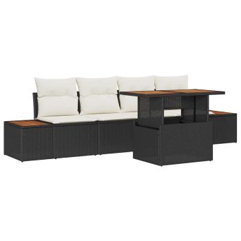 Garten Sofa Set 5-teilig Schwarz, Beige Rattan, Polyesterkissen