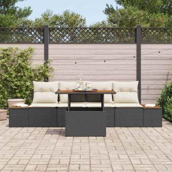 Garten Sofa Set 5-teilig Schwarz, Beige Rattan, Polyesterkissen