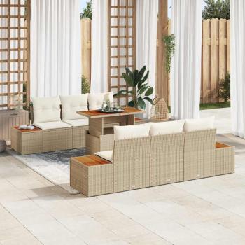 ARDEBO.de - Garten Sofa Set 7-teilig Beige Rattan Garten Essgruppe