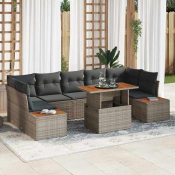 ARDEBO.de - Garten Sofa Set Set von 8 Grau Poly Rattan Garten Esstischset