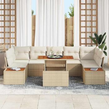 Gartensofa Set 8-teilig Beige und Creme Rattan, Polyesterkissen