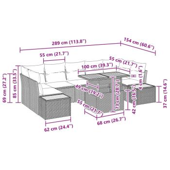 Gartensofa Set 8-teilig Beige und Creme Rattan, Polyesterkissen