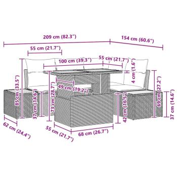 Garten Sofa Set 5-teilig Schwarz Rattan Garten Ecksofa
