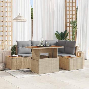 ARDEBO.de - Garten-Sofa-Set 5 Teile Beige und Grau Rattan und Polyesterkissen