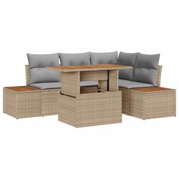 Garten-Sofa-Set 5 Teile Beige und Grau Rattan und Polyesterkissen