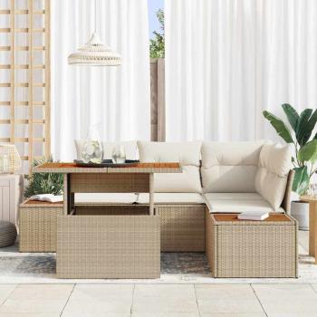 Garten Sofa Set 5-teilig Beige Rattan Garten Ecksofa Rechteckig