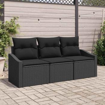 ARDEBO.de - Garten-Sofa-Set 3-teilig Schwarz Rattan, Stoff Outdoor-Sofa