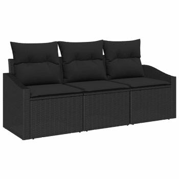 Garten-Sofa-Set 3-teilig Schwarz Rattan, Stoff Outdoor-Sofa
