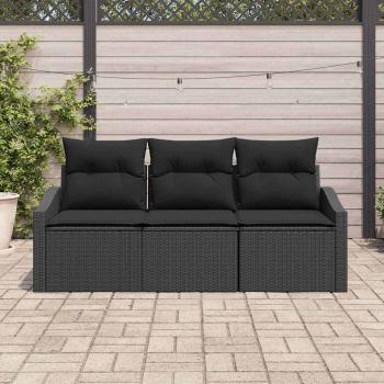 Garten-Sofa-Set 3-teilig Schwarz Rattan, Stoff Outdoor-Sofa