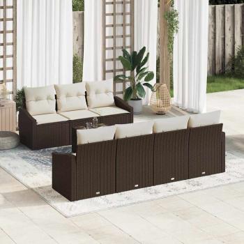 ARDEBO.de - Garten Sofa Set 8-teilig Creme und Braun Rattan, Stoffkissen