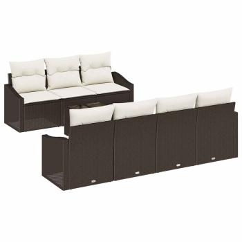 Garten Sofa Set 8-teilig Creme und Braun Rattan, Stoffkissen