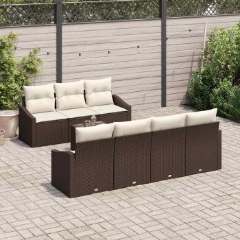 Garten Sofa Set 8-teilig Creme und Braun Rattan, Stoffkissen