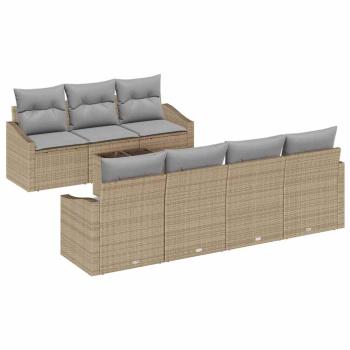 Garten-Sofa-Set 8-teilig Beige Rattan Garten-Dinette Rechteckig