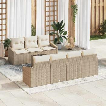 ARDEBO.de - Garten-Sofa-Set 8-teilig Beige Rattan, Polyester Rechteckig