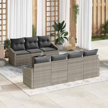 ARDEBO.de - Garten-Sofa-Set Set aus 8 Beige, Dunkelgrau Rattan, Polyester