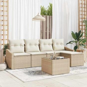 ARDEBO.de - Garten-Sofaset 6-teilig Beige Rattan und Polyester Gartenmöbel